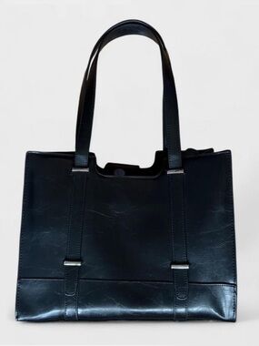 Classic Black Faux Leather Tote Bag - Women's Everyday Shoulder Bag